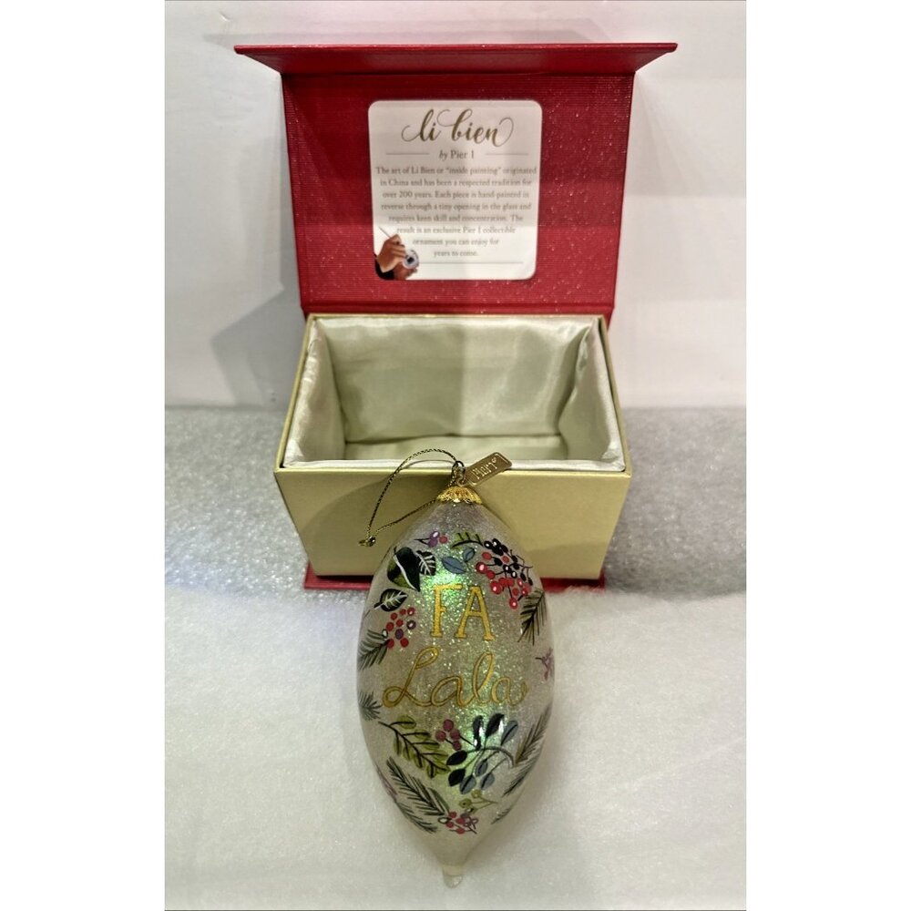 Pier 1 Imports Li Bien Fa La La Christmas Ornament 2017 Blown Glass Hand Painted